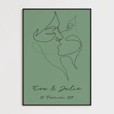 Tableau Couple Personnalisé Femme Gay Line Art Kiss