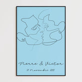 Tableau Couple Personnalisé Homme Gay Line art Kiss
