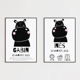 Tableau Naissance Personnalisé Hippopotame