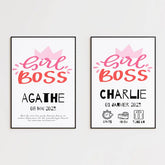 Affiche Naissance Personnalisé Girl Boss Couronne