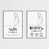Affiche Naissance Personnalisé Line Art Femme Enceinte