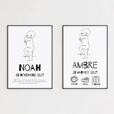 Affiche Naissance Personnalisé Line Art Bébé