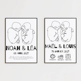 Affiche Naissance Personnalisé Line Art Jumeaux