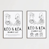 Affiche Naissance Personnalisé Art Line Jumeaux