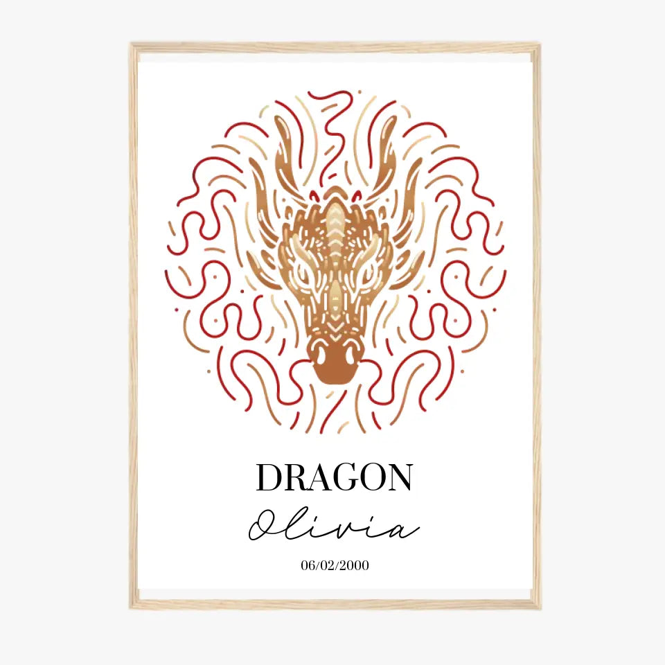 Tableau Personnalisé Signe Astrologique Chinois Dragon