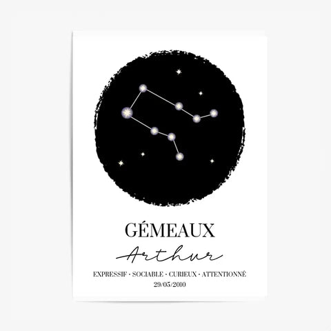 Tableau Personnalisé Signe Astrologique étoiles Gémeaux