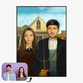 Tableau Personnalisé Portrait Photo Couple Royal American Gothic de Grant Wood