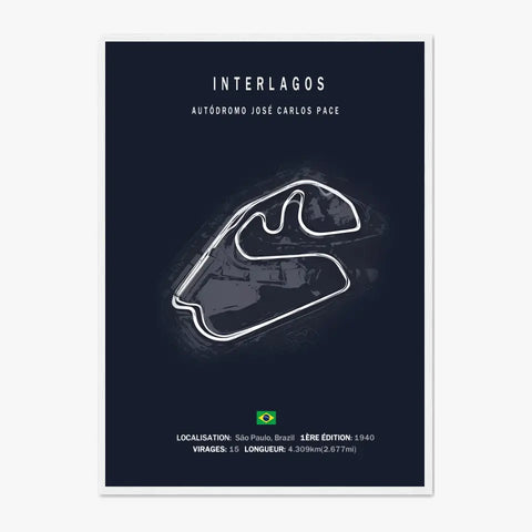 Affiche ou Tableau du Circuit de Formule 1 Autódromo José Carlos Pace Interlagos Brésil