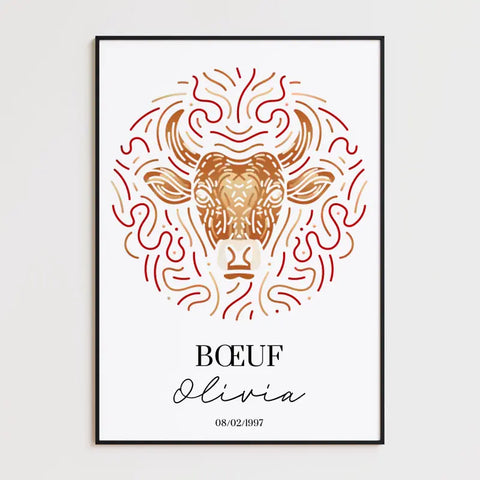 Tableau Personnalisé Signe Astrologique Chinois Boeuf