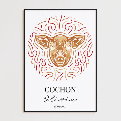 Tableau Personnalisé Signe Astrologique Chinois Cochon