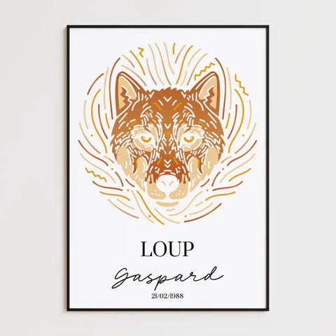 Tableau Personnalisé Signe Astrologique Amérindien Loup