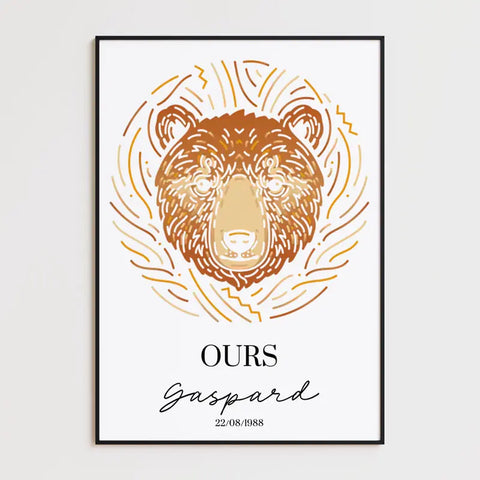 Tableau Personnalisé Signe Astrologique Amérindien Ours