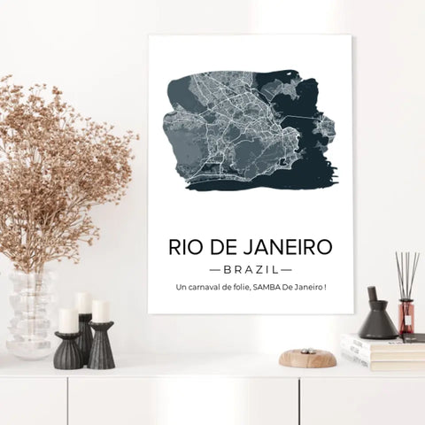 Affiche carte ville Personnalisée Brush Paint
