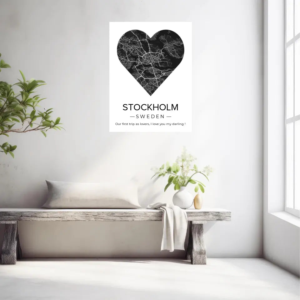 Affiche carte ville Personnalisée Coeur