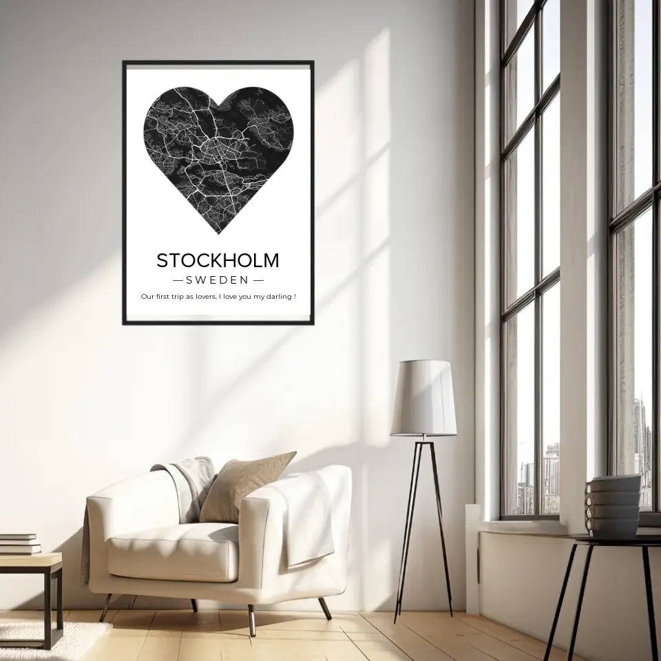 Affiche carte ville Personnalisée Coeur