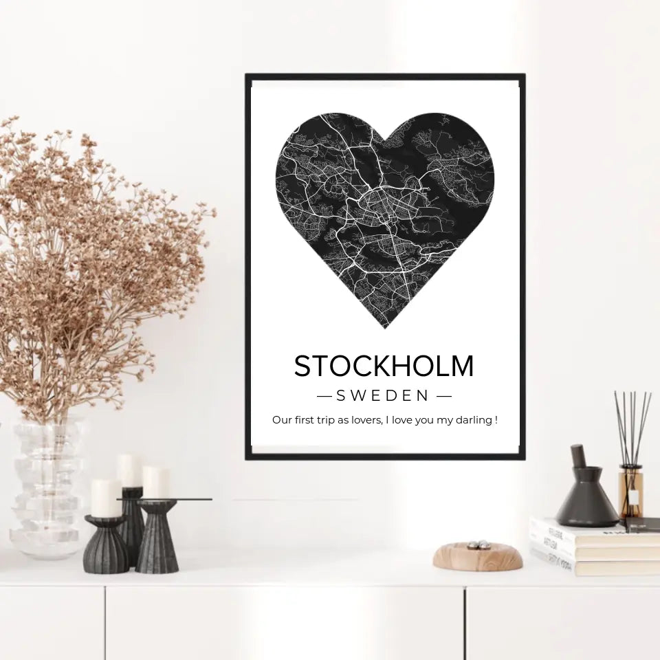 Affiche carte ville Personnalisée Coeur