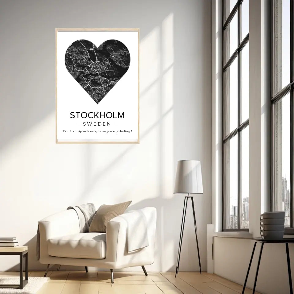 Affiche carte ville Personnalisée Coeur