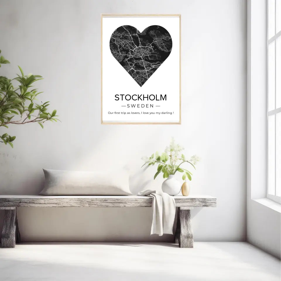 Affiche carte ville Personnalisée Coeur