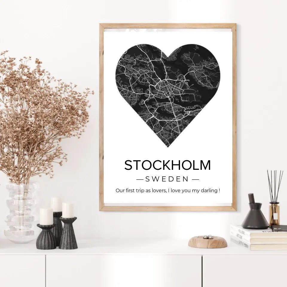 Affiche carte ville Personnalisée Coeur