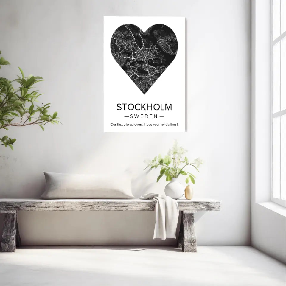 Affiche carte ville Personnalisée Coeur