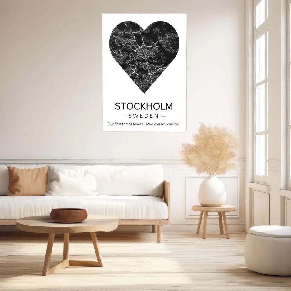 Affiche carte ville Personnalisée Coeur