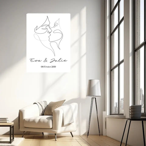 Tableau Couple Personnalisé Femme Gay Line Art Kiss