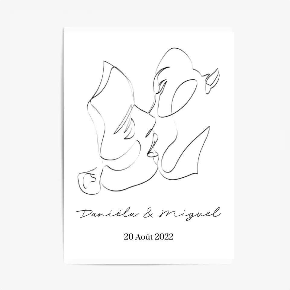 Tableau Couple Personnalisé Line Art Kiss