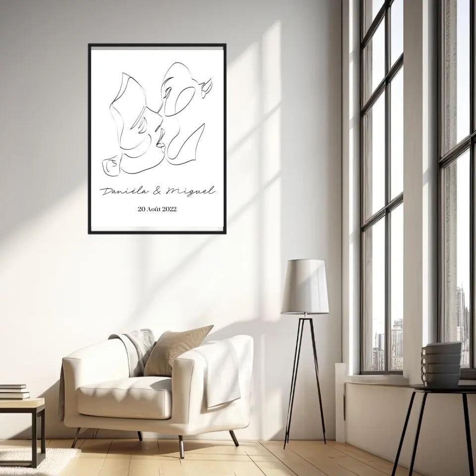 Tableau Couple Personnalisé Line Art Kiss