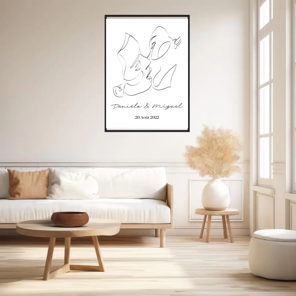 Tableau Couple Personnalisé Line Art Kiss