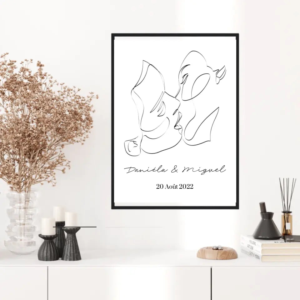 Tableau Couple Personnalisé Line Art Kiss
