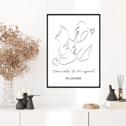 Tableau Couple Personnalisé Line Art Kiss