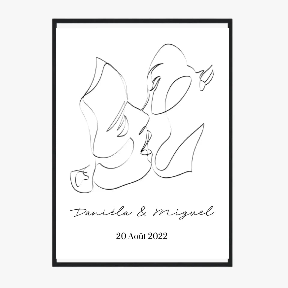 Tableau Couple Personnalisé Line Art Kiss
