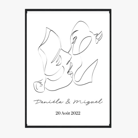 Tableau Couple Personnalisé Line Art Kiss