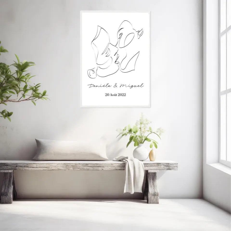 Tableau Couple Personnalisé Line Art Kiss