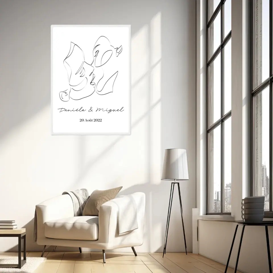 Tableau Couple Personnalisé Line Art Kiss