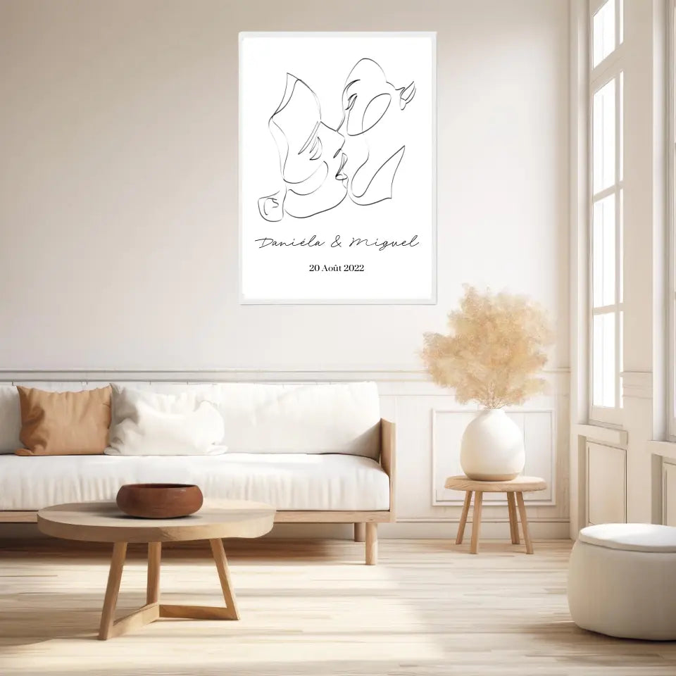 Tableau Couple Personnalisé Line Art Kiss