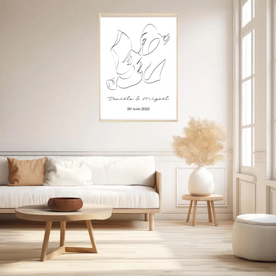 Tableau Couple Personnalisé Line Art Kiss