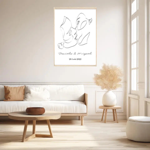 Tableau Couple Personnalisé Line Art Kiss