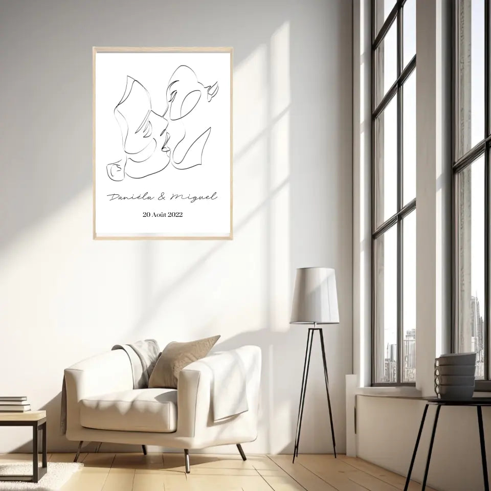 Tableau Couple Personnalisé Line Art Kiss