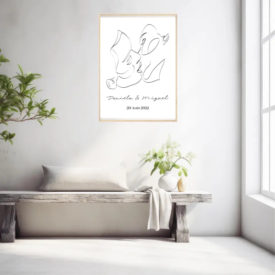 Tableau Couple Personnalisé Line Art Kiss