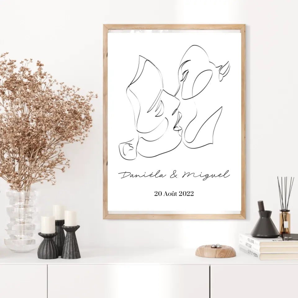 Tableau Couple Personnalisé Line Art Kiss