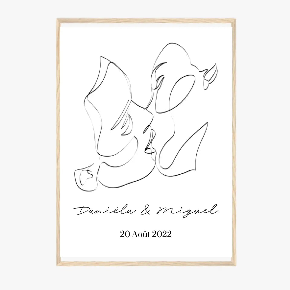 Tableau Couple Personnalisé Line Art Kiss