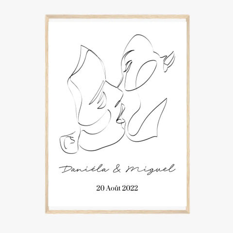 Tableau Couple Personnalisé Line Art Kiss