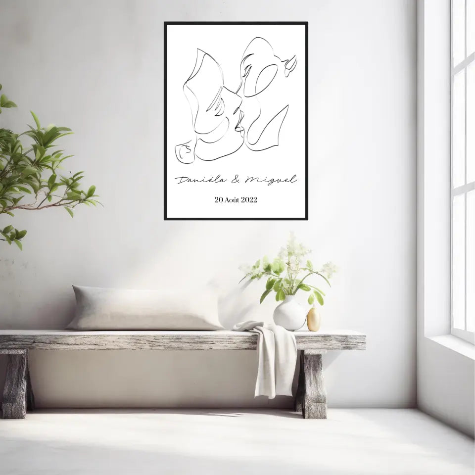 Tableau Couple Personnalisé Line Art Kiss