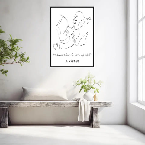 Tableau Couple Personnalisé Line Art Kiss