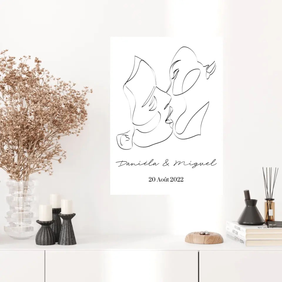 Tableau Couple Personnalisé Line Art Kiss