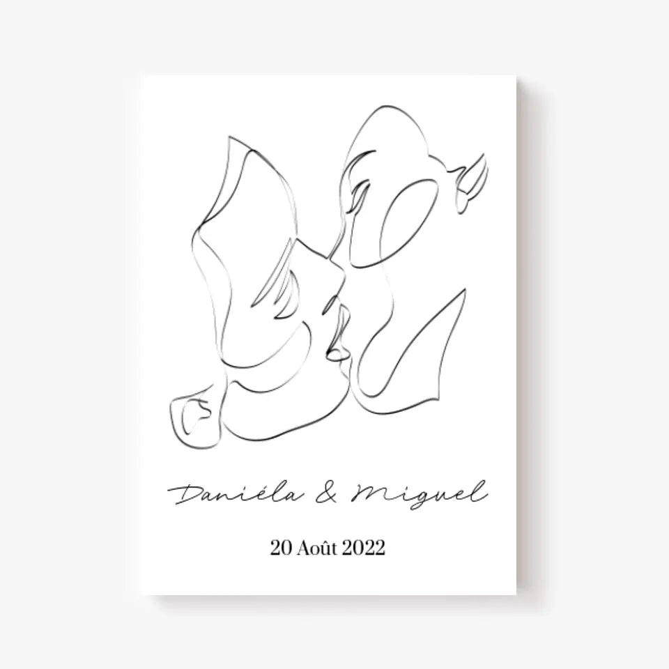 Tableau Couple Personnalisé Line Art Kiss