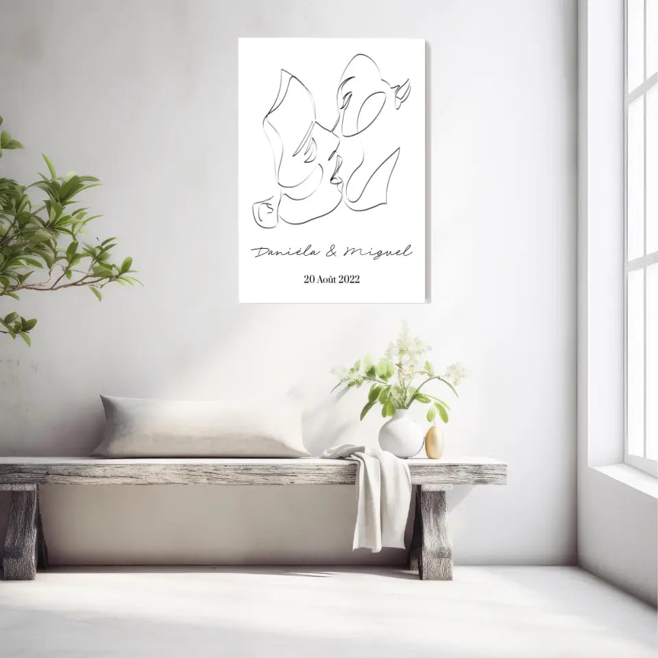 Tableau Couple Personnalisé Line Art Kiss