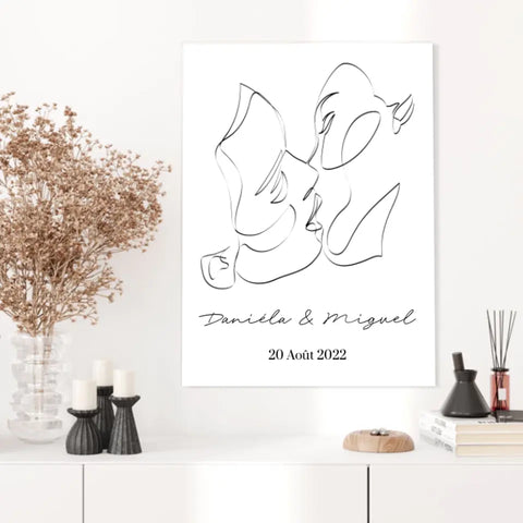 Tableau Couple Personnalisé Line Art Kiss