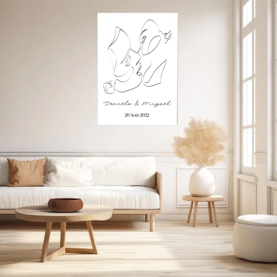 Tableau Couple Personnalisé Line Art Kiss